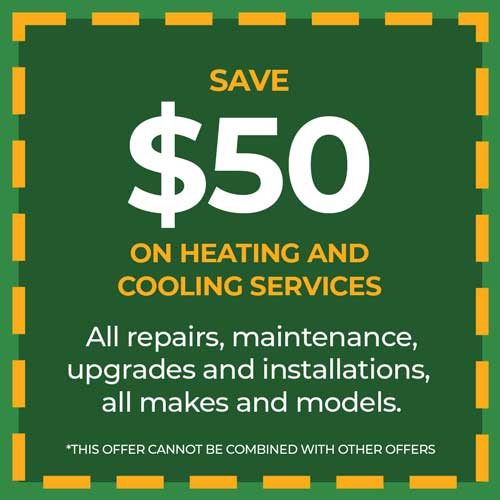 $50 savings coupon for heating and cooling services