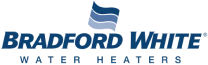 Bradford White Water Heaters logo featuring stylized blue and gray waves above the text.