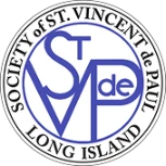 Logo of the Society of St. Vincent de Paul Long Island, featuring blue initials "SVdP" in the center, surrounded by the organization's name in black text within a circular border.