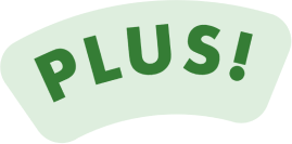 The word "PLUS!" in bold green letters on a light green curved background.