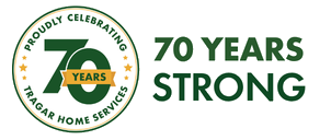 Logo for Tragar Home Services with “Proudly Celebrating 70 Years” and text “70 Years Strong” in green.